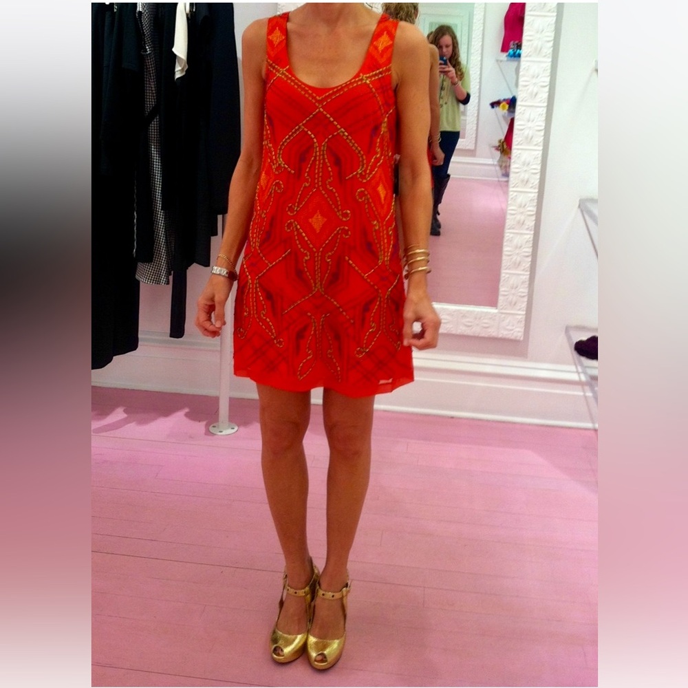 Petite Nanette Lepore Silk beaded red dress💃